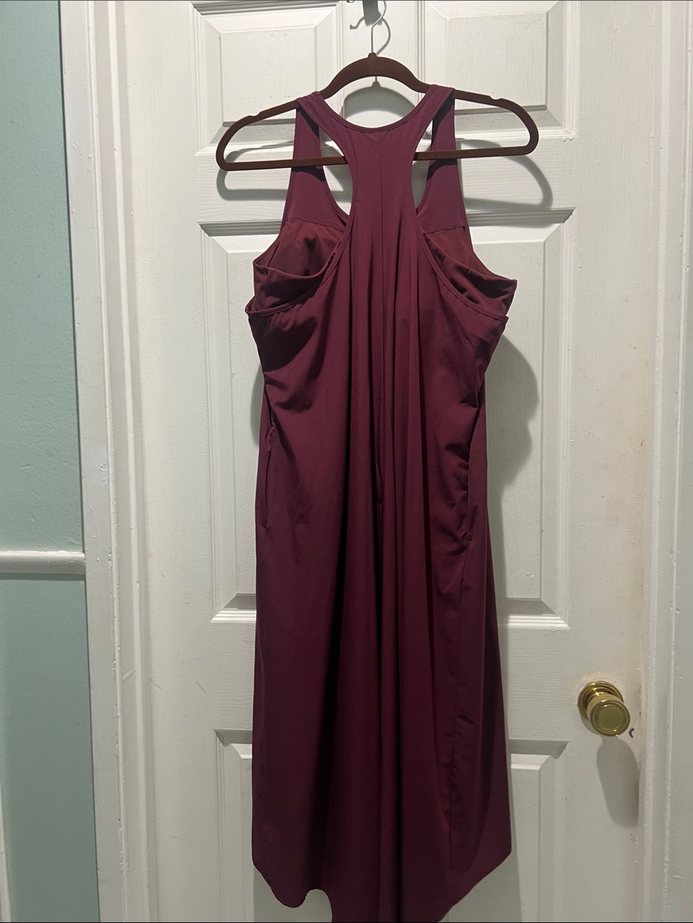HALARA Sleeveless Asymmetrical Racerback Dress in Burgundy - Picture 7 of 14